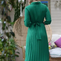 Mela Green Pleated Skirt Midi Dress With Gold Buckle -Cheap My Dreamy Dress Store mela green pleated skirt midi dress with gold buckle p14946 125416 image