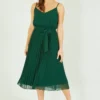 Mela Green Pleated Strappy Midi Dress