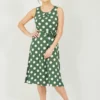 Mela Green Polka Dot Sleeveless Midi Dress