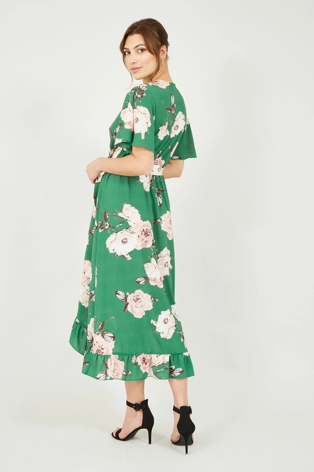 Mela Green Rose Printed Bubble Crepe Wrap Effect Dress 7 Mela Green Rose Printed Bubble Crepe Wrap Effect Dress - Image 7