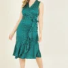 Mela Green Spot Wrap Over Midi Dress