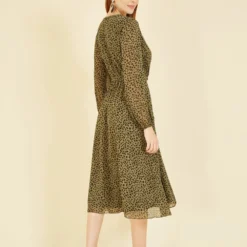 Yumi Mela Khaki Animal Print Long Sleeve Midi Dress -Cheap My Dreamy Dress Store mela khaki animal print long sleeve midi dress p16272 131836 image