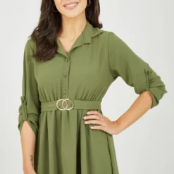 Mela Khaki Circle Ring Belted Shirt Dress -Cheap My Dreamy Dress Store mela khaki circle ring belted shirt dress p10403 111711 image