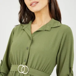 Mela Khaki Circle Ring Belted Shirt Dress -Cheap My Dreamy Dress Store mela khaki circle ring belted shirt dress p10403 111714 image