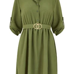 Mela Khaki Circle Ring Belted Shirt Dress -Cheap My Dreamy Dress Store mela khaki circle ring belted shirt dress p10403 111715 image