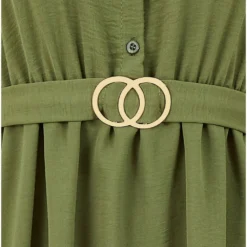 Mela Khaki Circle Ring Belted Shirt Dress -Cheap My Dreamy Dress Store mela khaki circle ring belted shirt dress p10403 111716 image