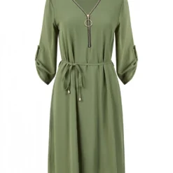 Mela Khaki Green Zip Detail Tunic Dress -Cheap My Dreamy Dress Store mela khaki green zip detail tunic dress p10851 108924 image