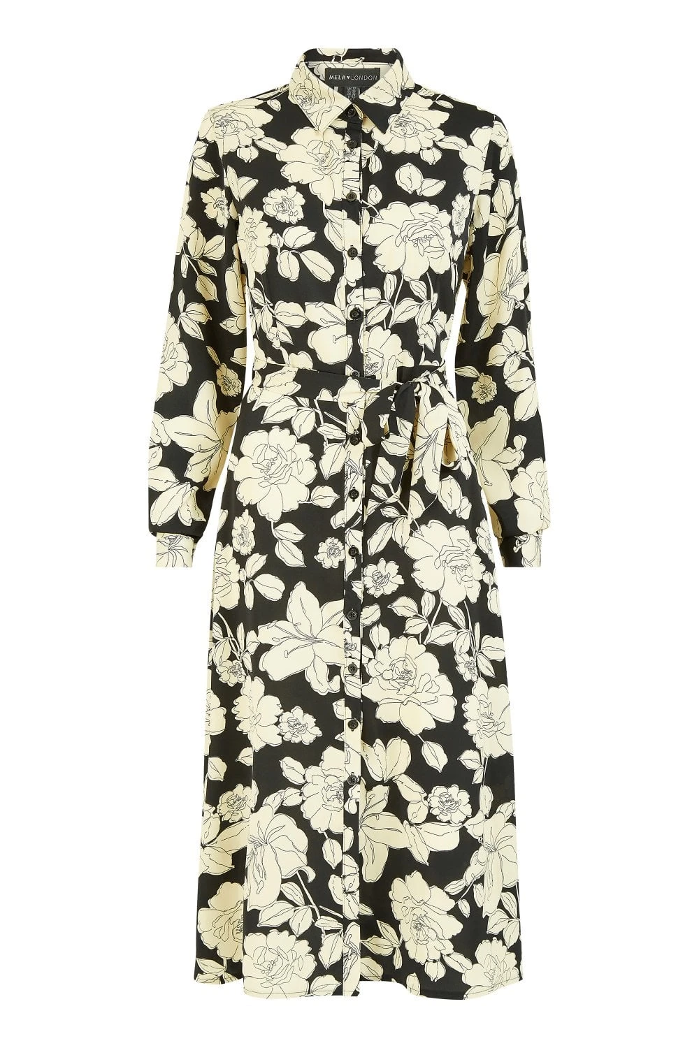 Mela Long Sleeve Pleated Monochrome Midi Dress With High Neck 5 Mela Long Sleeve Pleated Monochrome Midi Dress With High Neck - Image 5