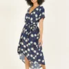 Mela Navy Daisy Print Wrap Midi Dress