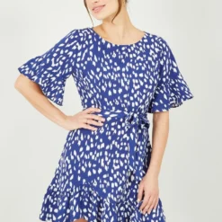 Mela Navy Dash Print Dress With Fluted Sleeve -Cheap My Dreamy Dress Store mela navy dash print dress with fluted sleeve p10245 111959 image