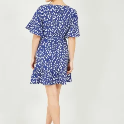 Mela Navy Dash Print Dress With Fluted Sleeve -Cheap My Dreamy Dress Store mela navy dash print dress with fluted sleeve p10245 111960 image