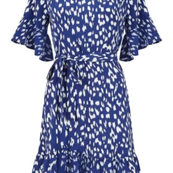 Mela Navy Dash Print Dress With Fluted Sleeve -Cheap My Dreamy Dress Store mela navy dash print dress with fluted sleeve p10245 111961 image