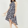 Mela Navy Floral Halter Neck High Low Dress