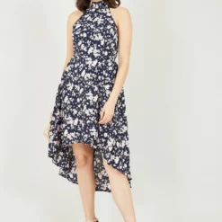 Mela Navy Floral Halter Neck High Low Dress -Cheap My Dreamy Dress Store mela navy floral halter neck high low dress p12193 112619 image