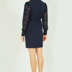 Mela Navy Lace Sleeve Dress With Gold Belt Detail -Cheap My Dreamy Dress Store mela navy lace sleeve dress with gold belt detail p14969 125628 image