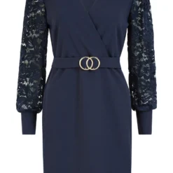 Mela Navy Lace Sleeve Dress With Gold Belt Detail -Cheap My Dreamy Dress Store mela navy lace sleeve dress with gold belt detail p14969 125631 image