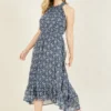 Mela Navy Paisley Midi Halter Dress