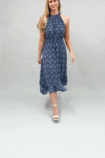 Mela Navy Paisley Midi Halter Dress 2 Mela Navy Paisley Midi Halter Dress - Image 2