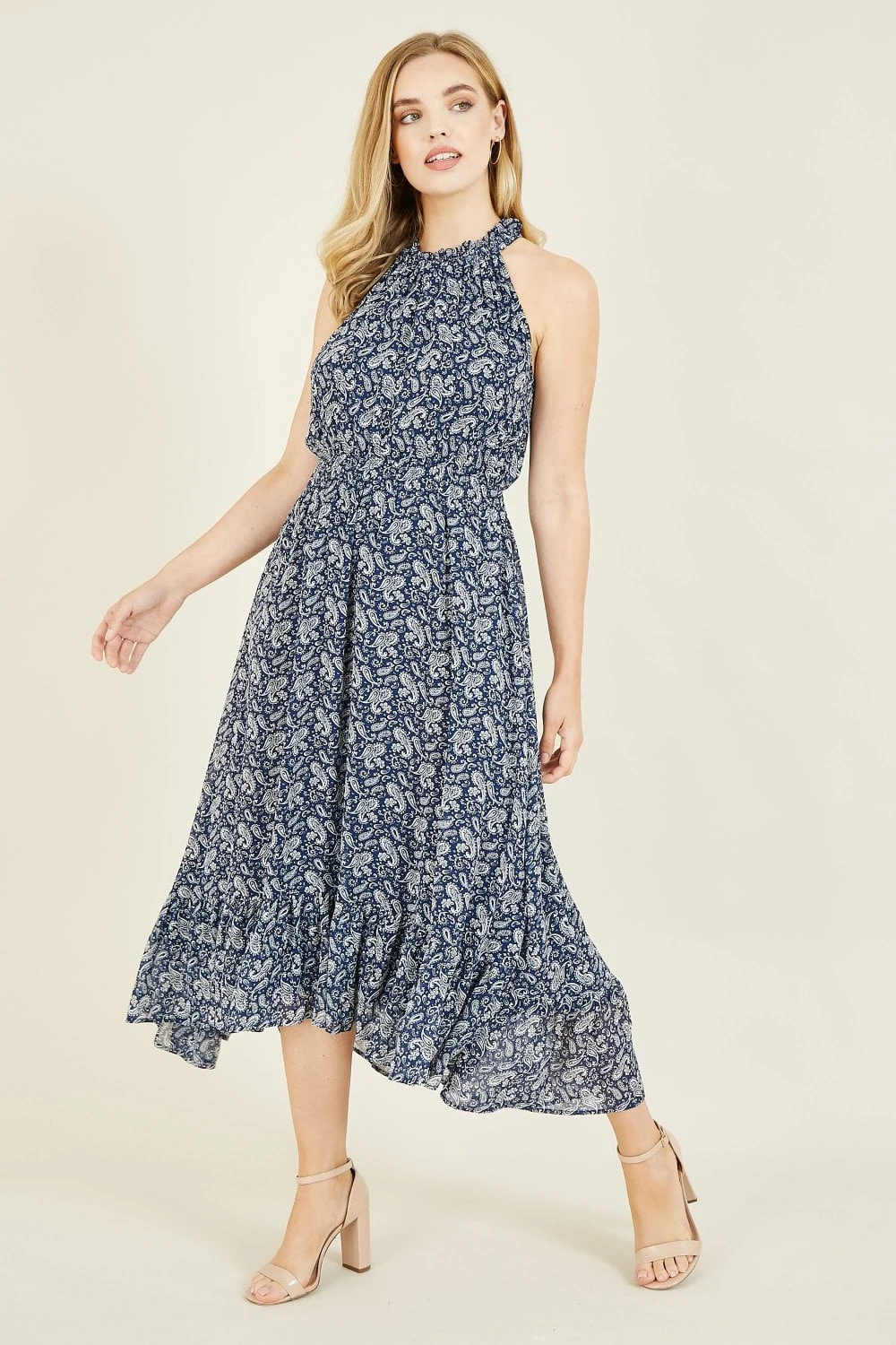 Mela Navy Paisley Midi Halter Dress 3 Mela Navy Paisley Midi Halter Dress - Image 3