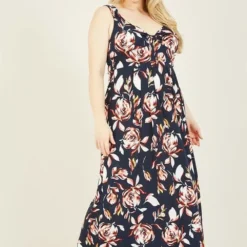 Mela Navy Plus Size Rose Floral Maxi Dress