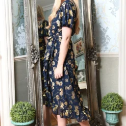 Mela Navy Rose Foil Print Wrap Midi Dress -Cheap My Dreamy Dress Store mela navy rose foil print wrap midi dress p16335 132239 image