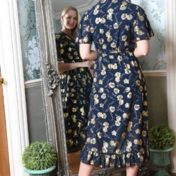 Mela Navy Rose Foil Print Wrap Midi Dress -Cheap My Dreamy Dress Store mela navy rose foil print wrap midi dress p16335 132241 image