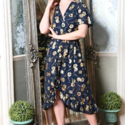 Mela Navy Rose Foil Print Wrap Midi Dress -Cheap My Dreamy Dress Store mela navy rose foil print wrap midi dress p16335 132242 image