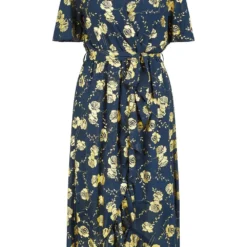 Mela Navy Rose Foil Print Wrap Midi Dress -Cheap My Dreamy Dress Store mela navy rose foil print wrap midi dress p16335 132243 image