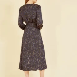 Mela Navy Satin Dash Print Midi Dress -Cheap My Dreamy Dress Store mela navy satin dash print midi dress p16461 132817 image