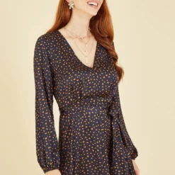 Mela Navy Satin Dash Print Midi Dress -Cheap My Dreamy Dress Store mela navy satin dash print midi dress p16461 132818 image