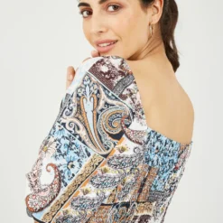 Mela Paisley Printed Bardot Skater Dress -Cheap My Dreamy Dress Store mela paisley printed bardot skater dress p12265 114808 image