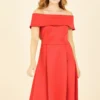 Mela Red Bardot Dipped Hem Dress
