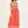 Mela Red Daisy Maxi Dress