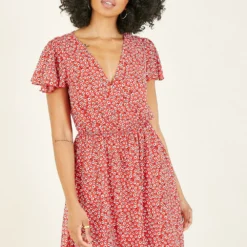Mela Red Ditsy Floral Wrap Over Dress -Cheap My Dreamy Dress Store mela red ditsy floral wrap over dress p8849 156352 image