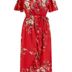 Mela Red Floral Dip Hem Wrap Midi Dress -Cheap My Dreamy Dress Store mela red floral dip hem wrap midi dress p20976 152339 image