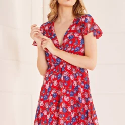 Mela Red Floral Skater Dress