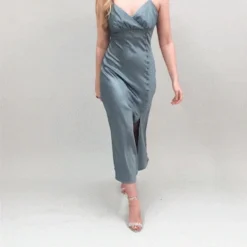 Mela Silver Satin Button Detail Slip Dress -Cheap My Dreamy Dress Store mela silver satin button detail slip dress p11990 115798 image