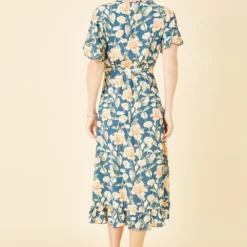 Mela Teal Floral Print Wrap Midi Dress -Cheap My Dreamy Dress Store mela teal floral print wrap midi dress p20354 149278 image