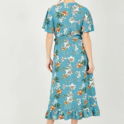Mela Teal Wrap Front Rose Print Frill Dress -Cheap My Dreamy Dress Store mela teal wrap front rose print frill dress p10398 111902 image