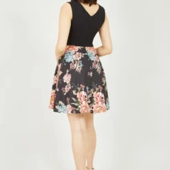 Mela Two Tone V Neck Floral Skater Dress -Cheap My Dreamy Dress Store mela two tone v neck floral skater dress p10215 111932 image