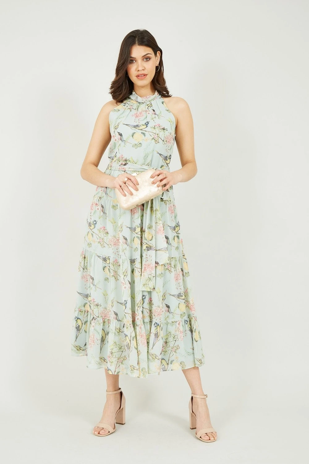 Yumi Mint Green Bird Floral Print Halter Dress 3 Yumi Mint Green Bird Floral Print Halter Dress - Image 3
