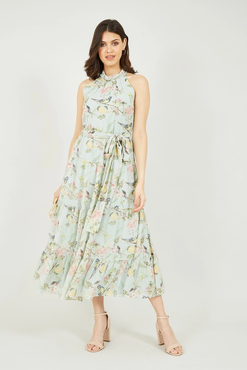 Yumi Mint Green Bird Floral Print Halter Dress 6 Yumi Mint Green Bird Floral Print Halter Dress - Image 6
