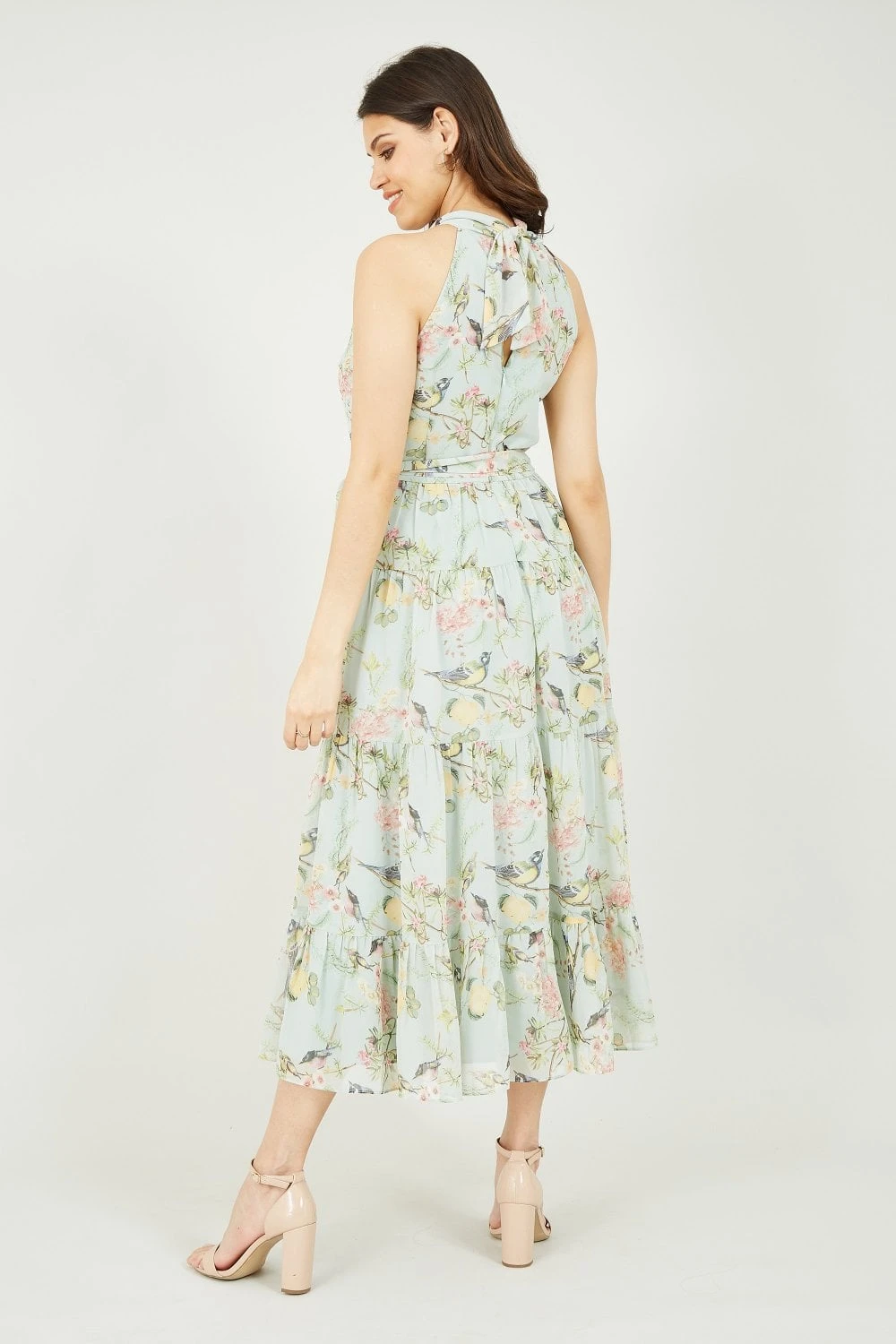 Yumi Mint Green Bird Floral Print Halter Dress 8 Yumi Mint Green Bird Floral Print Halter Dress - Image 8