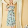 Yumi Mint Green Blossom Butterfly Bardot Dress