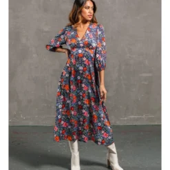 Multicoloured Floral Satin Midi Dress