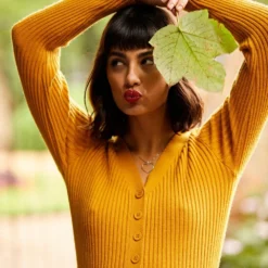 Yumi Mustard Knitted Skater Dress -Cheap My Dreamy Dress Store mustard knitted skater dress p6341 116038 image