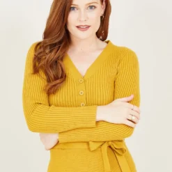 Yumi Mustard Knitted Skater Dress -Cheap My Dreamy Dress Store mustard knitted skater dress p6341 116039 image