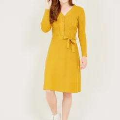 Yumi Mustard Knitted Skater Dress -Cheap My Dreamy Dress Store mustard knitted skater dress p6341 116040 image