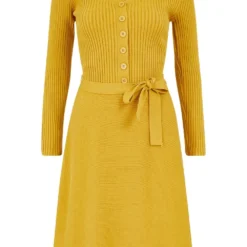 Yumi Mustard Knitted Skater Dress -Cheap My Dreamy Dress Store mustard knitted skater dress p6341 116042 image