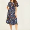 Yumi Navy Animal Safari Wrap Dress